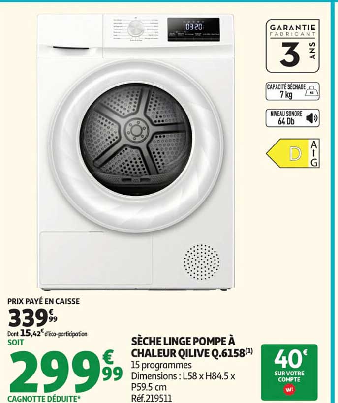 SÈCHE LINGE POMPE À CHALEUR QILIVE Q.6158
