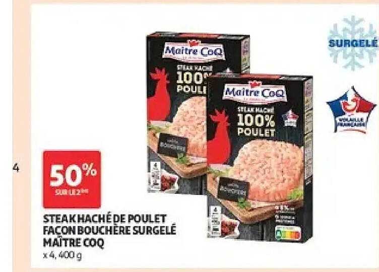 STEAK HACHÉ DE POULET FAÇON BOUCHÈRE SURGELÉ MAÎTRE COQ