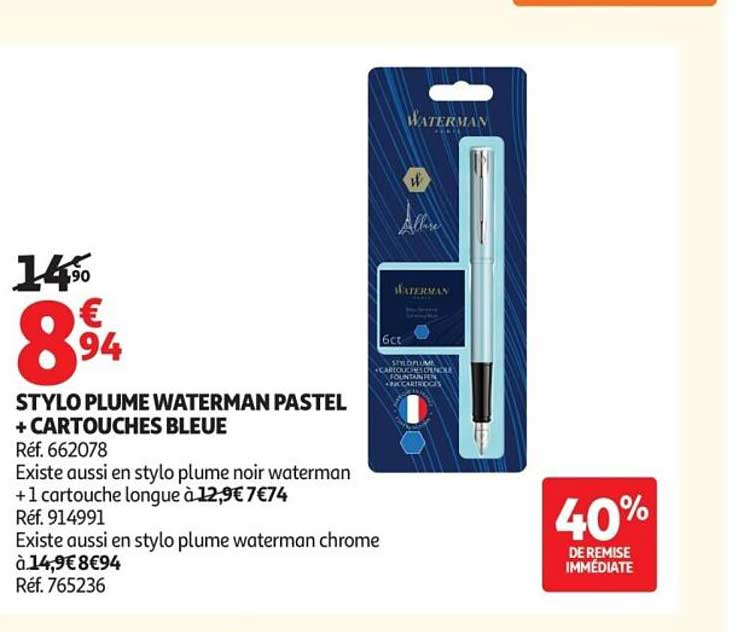 STYLO PLUME WATERMAN PASTEL + CARTOUCHES BLEUE