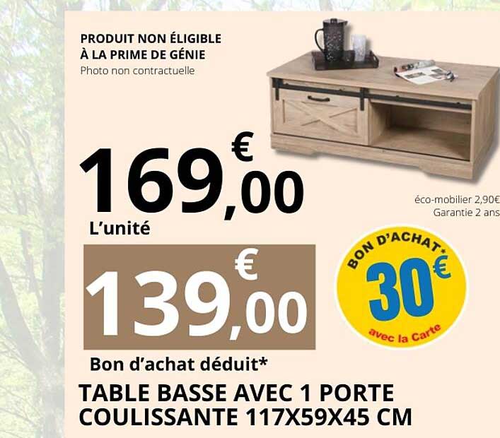 TABLE BASSE AVEC 1 PORTE COULISSANTE 117X59X45 CM