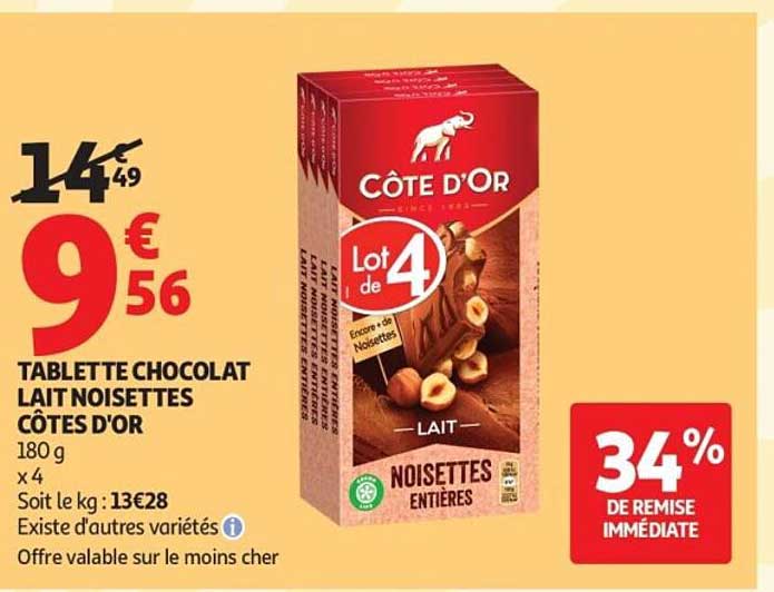 TABLETTE CHOCOLAT LAIT NOISETTES CÔTES D'OR