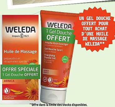UN GEL DOUCHE OFFERT POUR TOUT ACHAT D’UNE HUILE DE MASSAGE WELEDA**