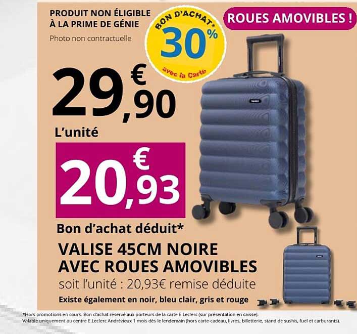 VALISE 45CM NOIRE AVEC ROUES AMOVIBLES
