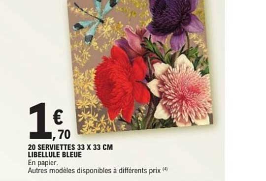 20 SERVIETTES 33 X 33 CM LIBELLULE BLEUE