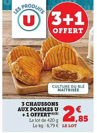 3 CHAUSSONS AUX POMMES U + 1 OFFERT