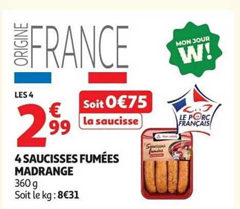 4 SAUCISSES FUMÉES MADRANGE