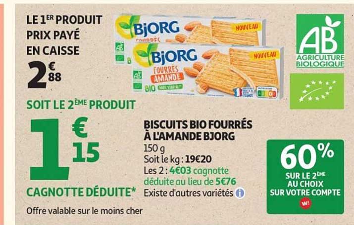 Biscuits bio fourrés à l’amande Bjorg