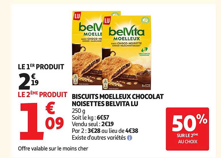Biscuits moelleux chocolat noisettes Belvita LU