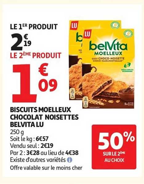 BISCUITS MOELLEUX CHOCOLAT NOISETTES BELVITA LU