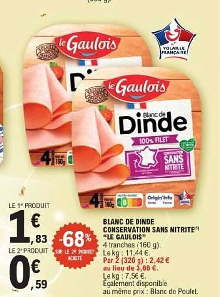BLANC DE DINDE CONSERVATION SANS NITRITE "LE GAULOIS"