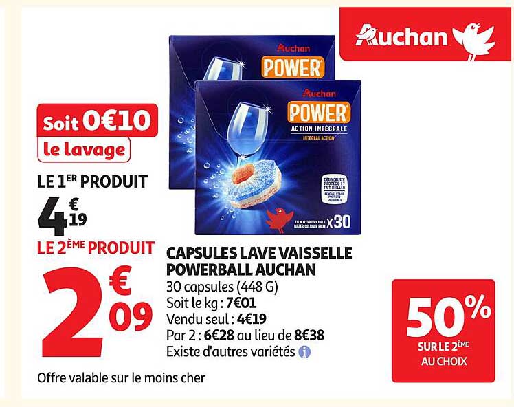 CAPSULES LAVE VAISSELLE POWERBALL AUCHAN