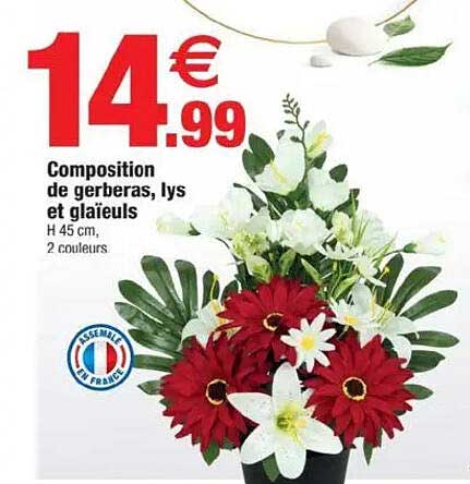 Composition de gerberas, lys et glaïeuls