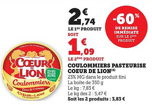 COULOMMIERS PASTEURISE COEUR DE LION