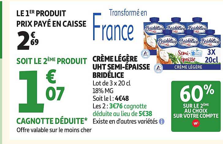 CRÈME LÉGÈRE UHT SEMI-ÉPAISSE BRIDÉLICE