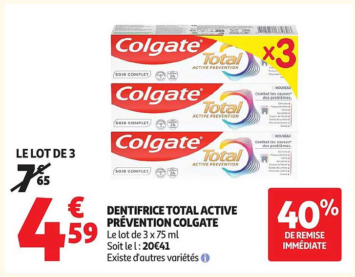DENTIFRICE TOTAL ACTIVE PRÉVENTION COLGATE