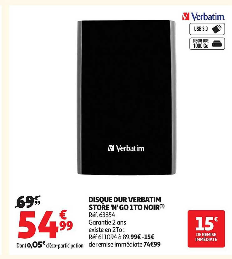 DISQUE DUR VERBATIM STORE 'N' GO 1TO NOIR
