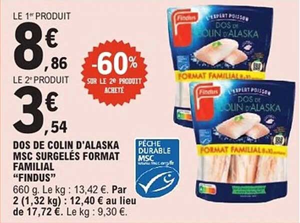 DOS DE COLIN D'ALASKA MSC SURGELÉS FORMAT FAMILIAL "FINDUS"