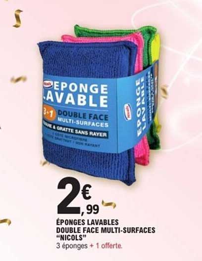 ÉPONGES LAVABLES DOUBLE FACE MULTI-SURFACES “NICOLS”