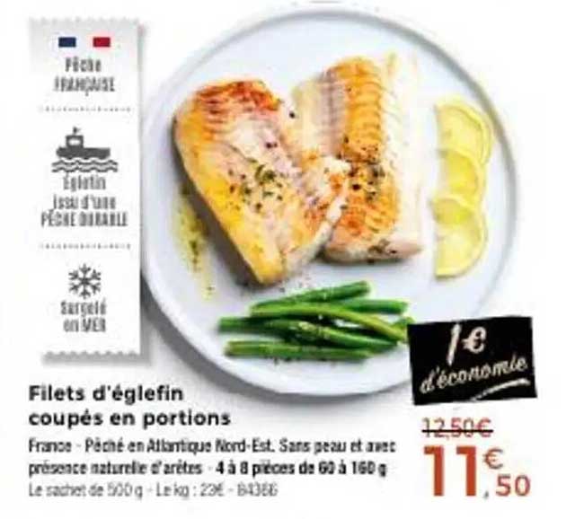 Filets d'églefin coupés en portions