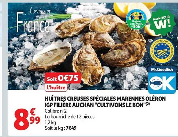 HUÎTRES CREUSES SPÉCIALES MARENNES OLÉRON IGP FILIÈRE AUCHAN "CULTIVONS LE BON"