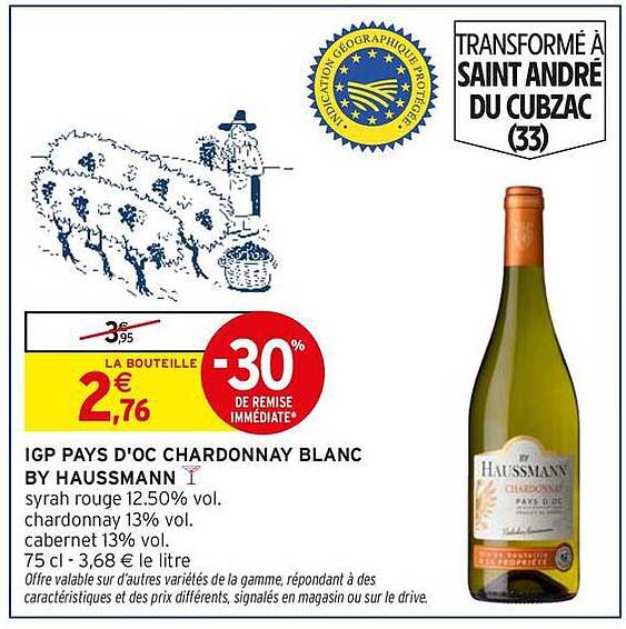 IGP PAYS D'OC CHARDONNAY BLANC BY HAUSSMANN