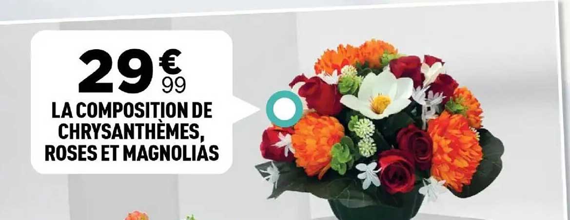 LA COMPOSITION DE CHRYSANTHÈMES, ROSES ET MAGNOLIAS