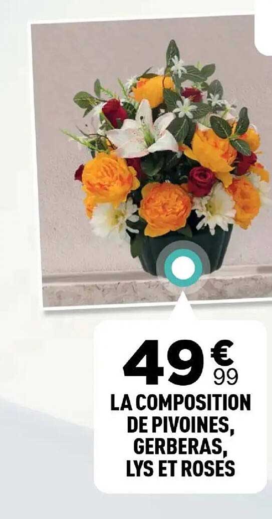 LA COMPOSITION DE PIVOINES, GERBERAS, LYS ET ROSES