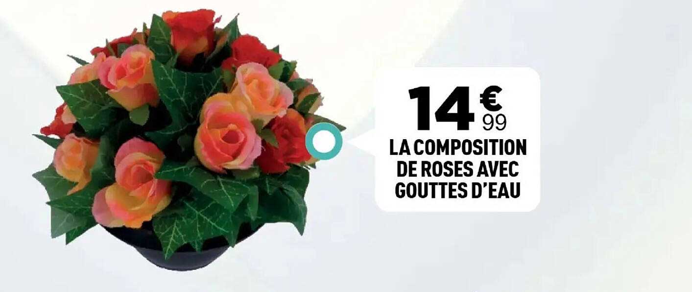 LA COMPOSITION DE ROSES AVEC GOUTTES D'EAU