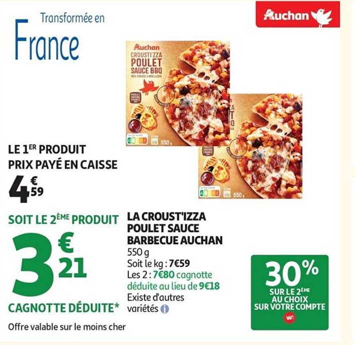 LA CROUST'IZZA POULET SAUCE BARBECUE AUCHAN