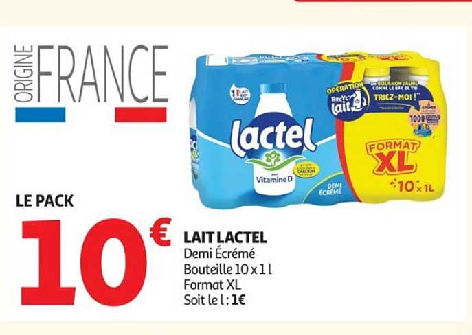 LAIT LACTEL Demi Écrémé 10 x 1 L