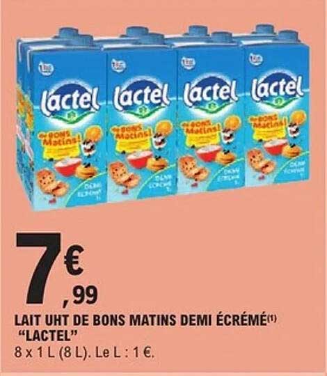 LAIT UHT DE BONS MATINS DEMI ÉCRÉMÉ "LACTEL"
