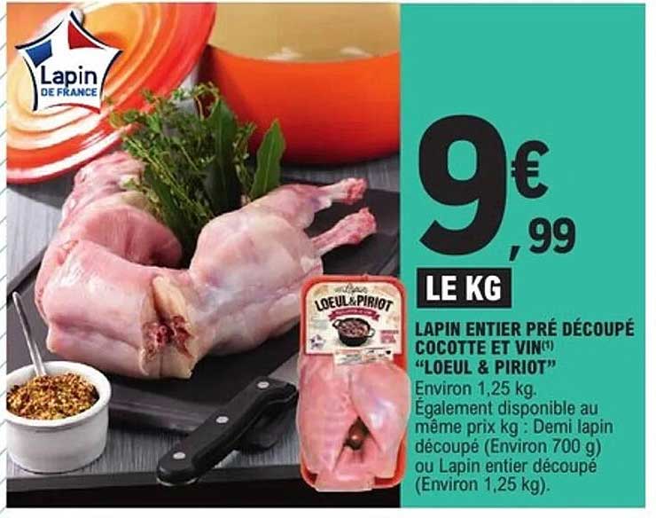 LAPIN ENTIER PRÉ DÉCOUPÉ COCOTTE ET VIN(*) "LOEUL & PIRIOT"