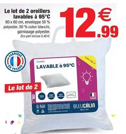 Le lot de 2 oreillers lavables à 95°C