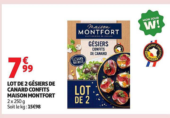 LOT DE 2 GÉSIERS DE CANARD CONFITS MAISON MONTFORT