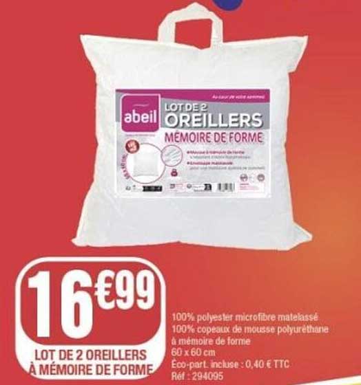 LOT DE 2 OREILLERS À MÉMOIRE DE FORME