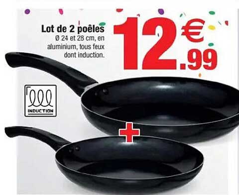 Lot de 2 poêles Ø 24 et 28 cm, en aluminium, tous feux dont induction