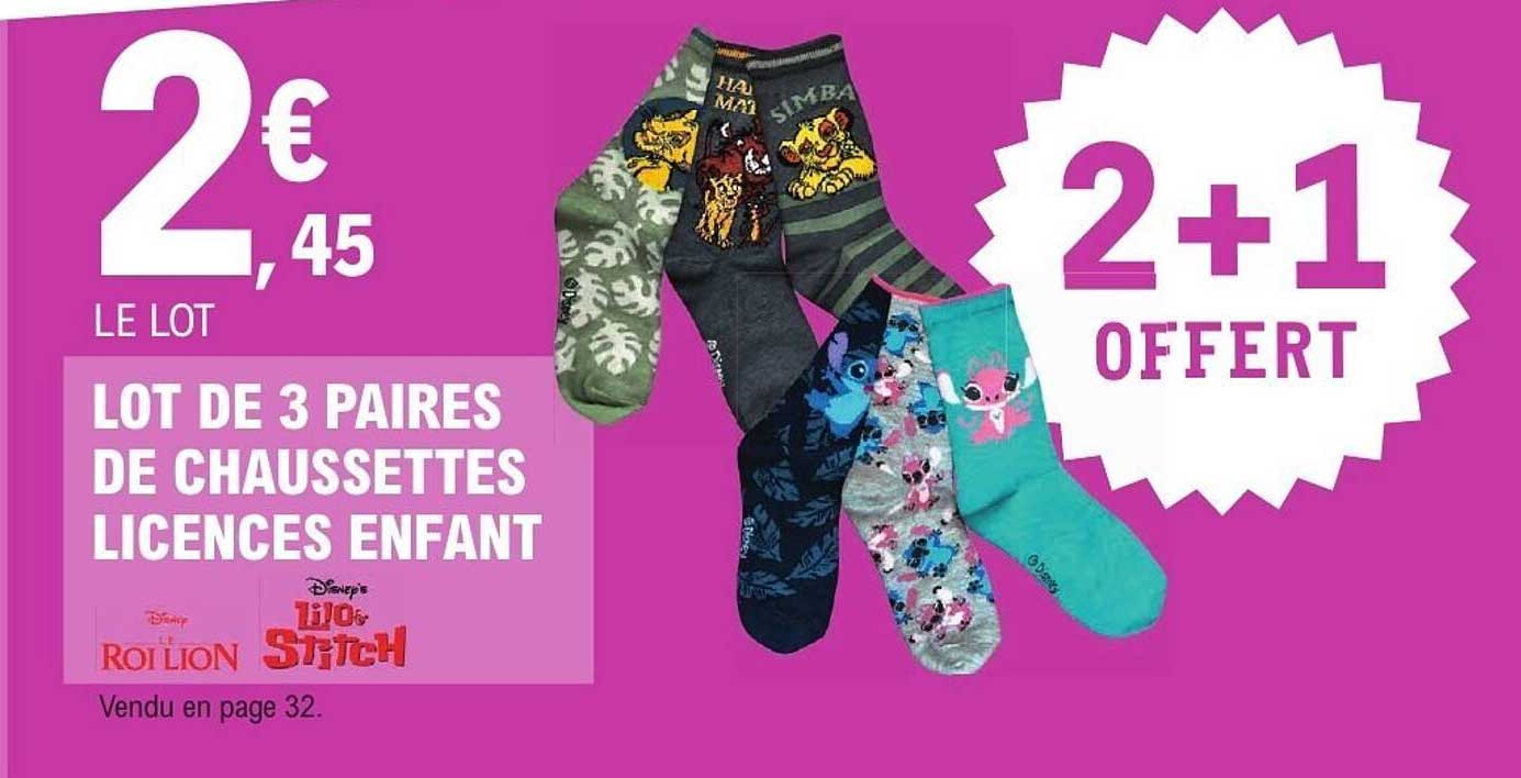 LOT DE 3 PAIRES DE CHAUSSETTES LICENCES ENFANT
