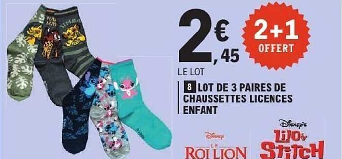 LOT DE 3 PAIRES DE CHAUSSETTES LICENCES ENFANT