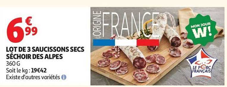 LOT DE 3 SAUCISSONS SECS SÉCHOIR DES ALPES