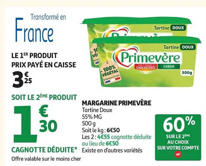 MARGARINE PRIMEVÈRE Tartine Doux 500 g