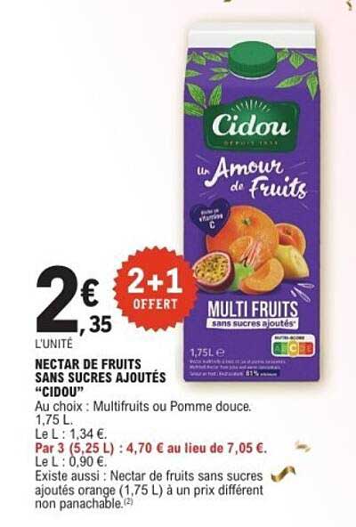 NECTAR DE FRUITS SANS SUCRES AJOUTÉS “CIDOU”