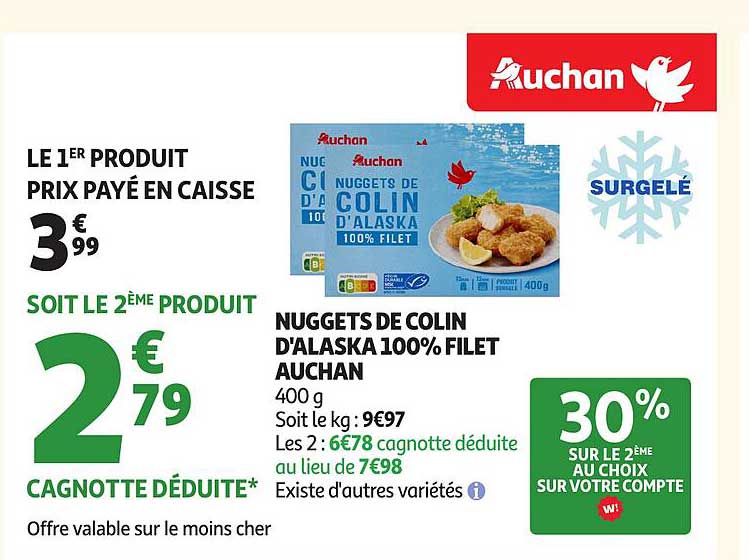 NUGGETS DE COLIN D’ALASKA 100% FILET AUCHAN