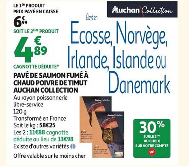 PAVÉ DE SAUMON FUMÉ À CHAUD POIVRE DE TIMUT AUCHAN COLLECTION