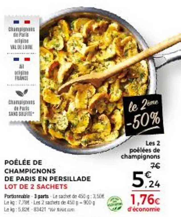 Poêlée de Champignons de Paris en Persillade Lot de 2 Sachets