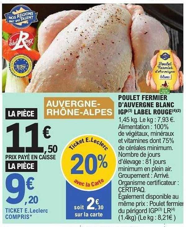 POULET FERMIER D'AUVERGNE BLANC IGP LABEL ROUGE