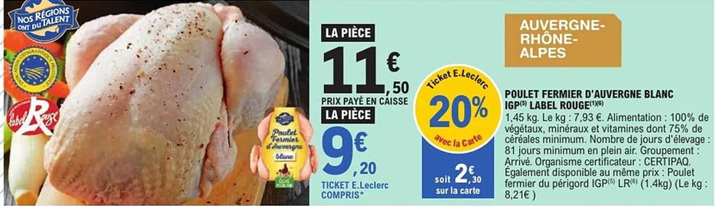 POULET FERMIER D'AUVERGNE BLANC IGP LABEL ROUGE