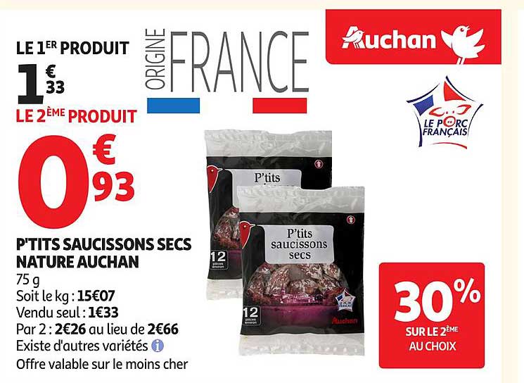 P'tits saucissons secs Nature Auchan