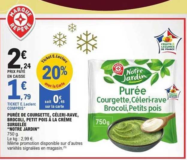 Purée Courgette, Céleri-rave, Brocoli, Petits pois à la crème surgelée "Notre Jardin"