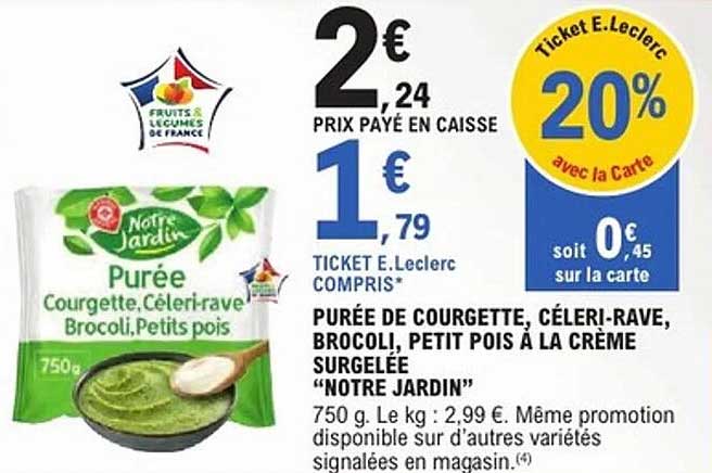 Purée de courgette, céleri-rave, brocoli, petit pois à la crème surgelée "Notre Jardin"