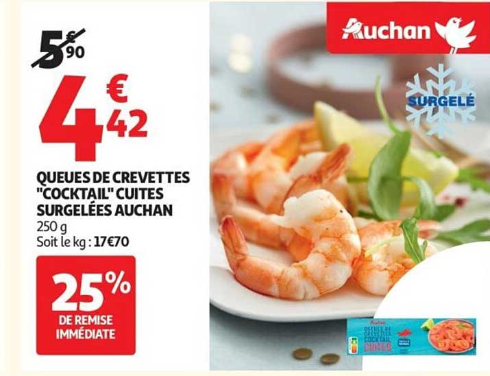 QUEUES DE CREVETTES "COCKTAIL" CUITES SURGELÉES AUCHAN